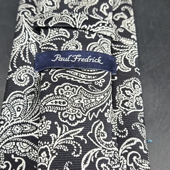 Paul Fredrick Silver White Black Floral And Polka Dot Tie Bundle (2) - Picture 5 of 10